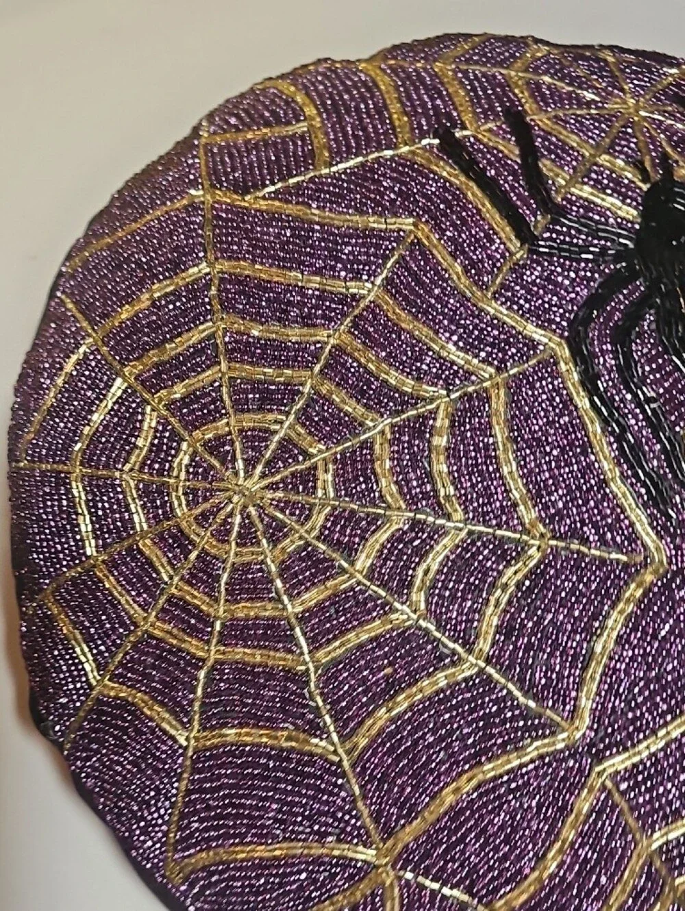 Beaded Spider Web Throw Pillow - Purple & Gold